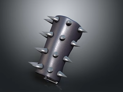 Black Spiked Gauntlet Weapon With Metal Spikes And Rivets On Leather Base 3d model