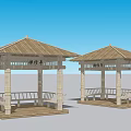 Chinese Traditional Garden Pavilions With Wooden Roofs Stone Columns And Benches