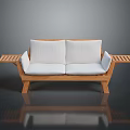 Two Seater Sofa With Wooden Frame White Cushions And Tray Armrest Design