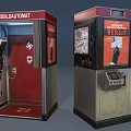 Vintage Passbildautomat Booth With Red Top Silver Exterior Orange BEREIT Sign And Telephone