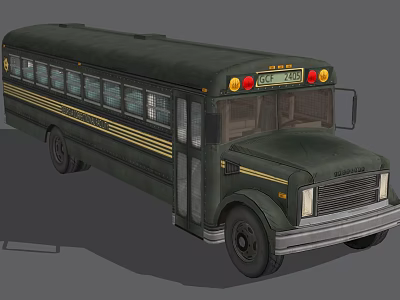 Green School Bus With Yellow Stripes Classic Design Windows And Headlights 3d model