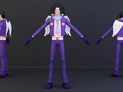 Game Movie Character With Black Curly Hair Purple Coat White Wings And Blue Tie 3d model