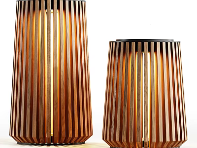 Modern Stylish Wooden Outdoor Lights With Striped Design And Illuminated Glow 3d model