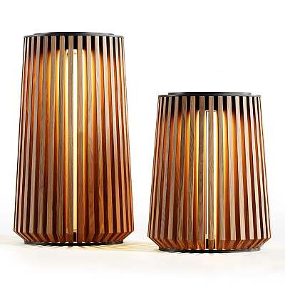 Modern Stylish Wooden Outdoor Lights With Striped Design And Illuminated Glow 3d model