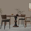 Round Dining Table Set With Four Mixed Design Chairs Fruit Bowl And Vase 3d model