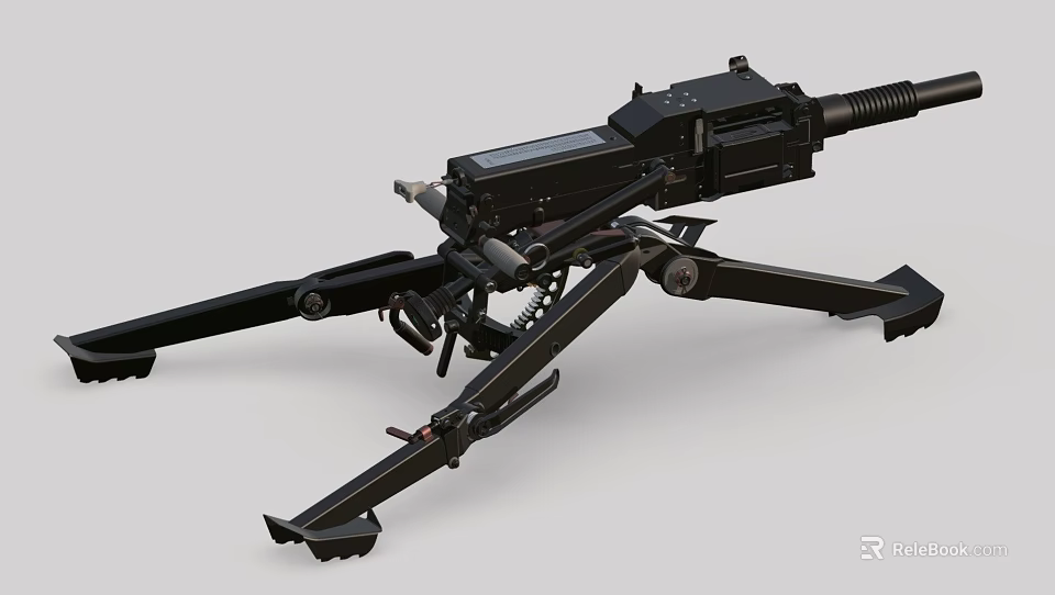 Black Military Style Machine Gun With Tripod Stand And Heavy Duty Structure 3d model 