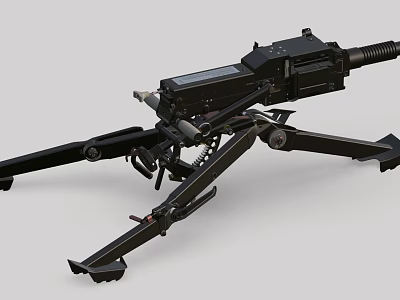 Black Military Style Machine Gun With Tripod Stand And Heavy Duty Structure 3d model