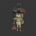 Game Movie Cartoon Character With Blue Hat Long Horn Carrying Logs And Axe