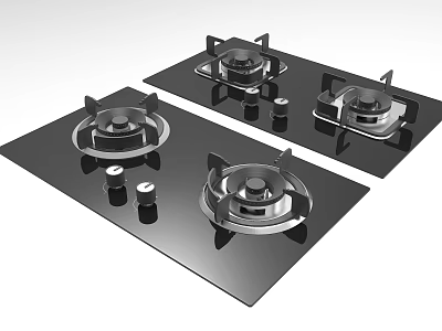 Modern Black Glass Gas Cooktops With Four Burners And Control Knobs 3d model