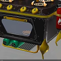 Gas Stove With Multiple Burners Yellow Knobs Black Yellow Body Green Bottles And Fire Extinguisher