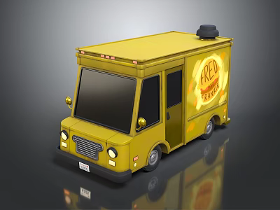 Yellow KFC Fresh Food Truck With Yellow Body Black Roof And Side Logo 3d model