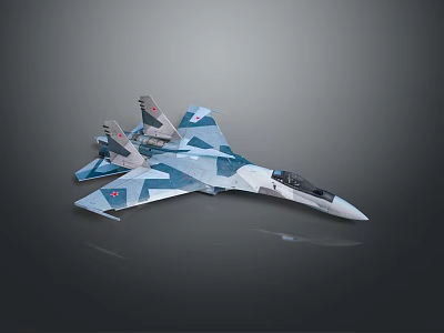 Russian Fighter Jet Model with Blue and White Camouflage Detailed Design and Star Emblem 3d model