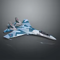 Russian Fighter Jet Model with Blue and White Camouflage Detailed Design and Star Emblem