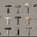 Unique Design Table Lamps In Various Styles Displayed On Shelves 3d model