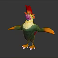Colorful 3D Rooster Character With Green Body White Neck Red Yellow Crest And Orange Wings