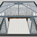 Modern Pavilion With Gray Metal Frame Lattice Windows And Interior Table Chairs Vase Plants