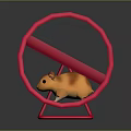 Cute Orange Hamster Running on Red Exercise Wheel with White Stripes 3d model