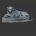 Reclining Blue Lion Statue With Detailed Stone Base And Lifelike Features
