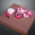 Freshly Sliced Red Onion Pieces Arranged On Wooden Cutting Board