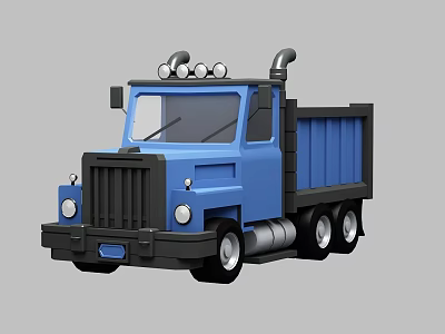Blue Dump Truck with Cab Dump Bed Roof Lights and Exhaust Pipe 3d model