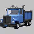 Blue Dump Truck with Cab Dump Bed Roof Lights and Exhaust Pipe