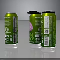 Green Beverage Cans With Brain Gray Label QR Code And Black Lids
