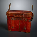 Vintage Red Leather Trunk With Metal Hardware And Retro Design 3d model