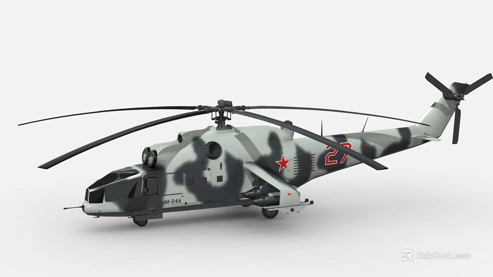 Camouflage Painted Military Helicopter Side View With Red Star Number 27 3d model 