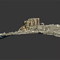Scenic Mountain Landscape With Rugged Rocky Terrain And Ancient Fortress Structure