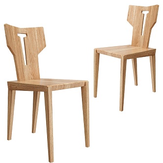 Modern Solid Wood Dining Chair 3d model