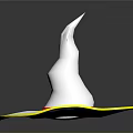White Pointed Top Wizard Hat With Yellow Brim And Red Ribbon Decoration