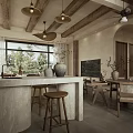 Cozy Rustic Living And Dining Room With Natural Wood Accents And Large Scenic Floor Windows