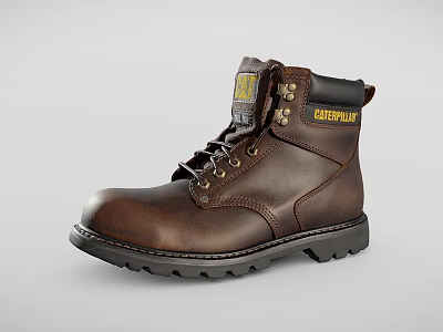 Brown Leather Work Boots Caterpillar With Lace Up Design And Slip Resistant Sole 3d model