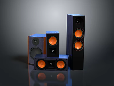 Modern Home Audio Speakers With Different Sizes And Orange Drivers Design 3d model