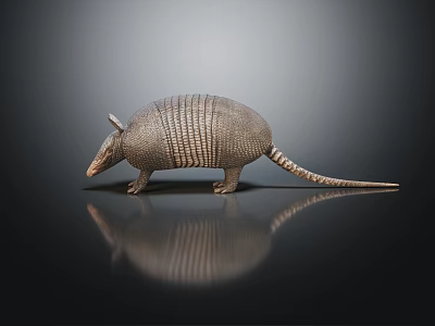 Reptile Armadillo With Scaly Shell Standing On Black Surface With Reflection 3d model Reptile Armadillo With Scaly Shell Standing On Black Surface With Reflection 3d model
