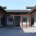Ancient Chinese Architecture Courtyard Featuring Tiled Roofs And Surrounding Water Greenery