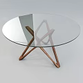 Modern Round Glass Top Dining Table With Unique Geometric Wooden Base Design