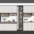 Modern Wine Cabinet With White And Gray Cabinets Marble Countertop Decorative Items