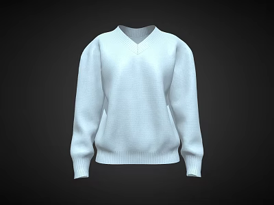 White V Neck Knitted Sweater With Long Sleeves And Loose Fit Style 3d model