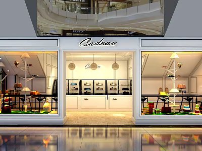Cadenza Dessert Shop Modern Window Display With Interior Display Cases Warm Lighting And Sweet Treats 3d model