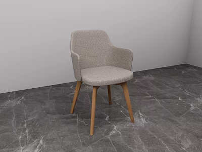 Modern Accent Chair With Light Gray Fabric Upholstery Wooden Legs And Armrests On Marble Floor 3d model
