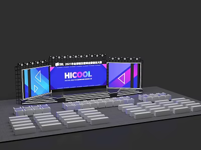 HICOOL 2024 Event Stage With Large Screens Seats And Backdrop Design 3d model