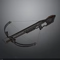 Modern Crossbow Weapon Design With Wooden Frame Metal Parts And Blue Accents
