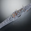 Detailed Gray Military Warship With Deck Turrets Mast And Metal Hull Structure