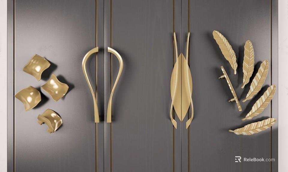 Elegant Luxury Brass Cabinet Handles with Modern Sleek Curved Design and Metal Accents 3d model 