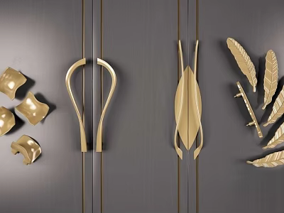 Elegant Luxury Brass Cabinet Handles with Modern Sleek Curved Design and Metal Accents 3d model