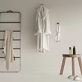 Essential Bathroom Accessories Featuring Towel Rack Bathrobe Towel Hooks Wooden Stool and Slippers with Bottles