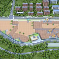 Aerial View Plan of Construction Site with Buildings Roads and Greenery Layout