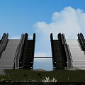 Outdoor Escalators Design Featuring Green Grass Flowers Blue Sky And White Clouds