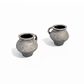 Two Gray Handled Clay Ceramic Vessels With Round Shape On White Background 3d model